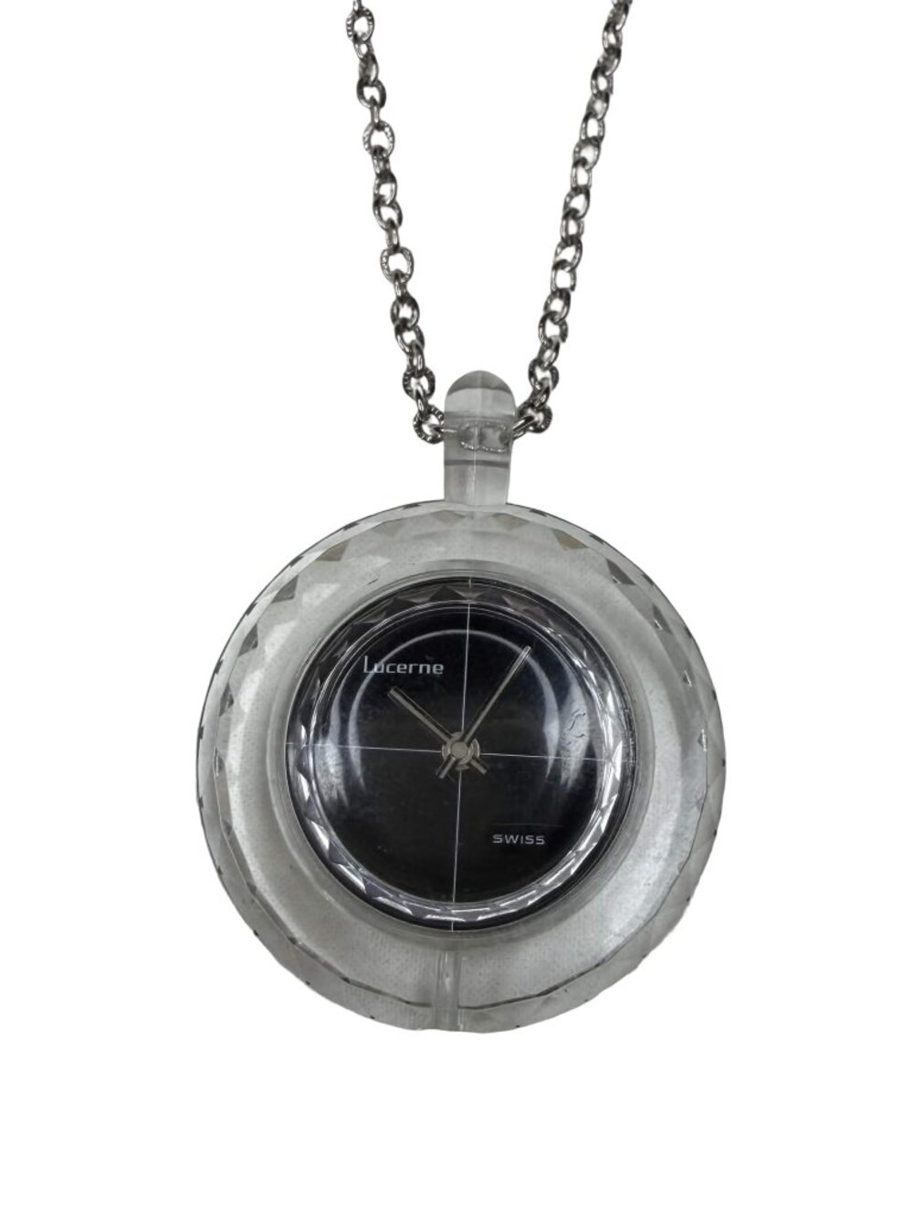 Vintage Rare Lucerne Swiss Lucite Pendant Watch Necklace Black Dial Parts Repair